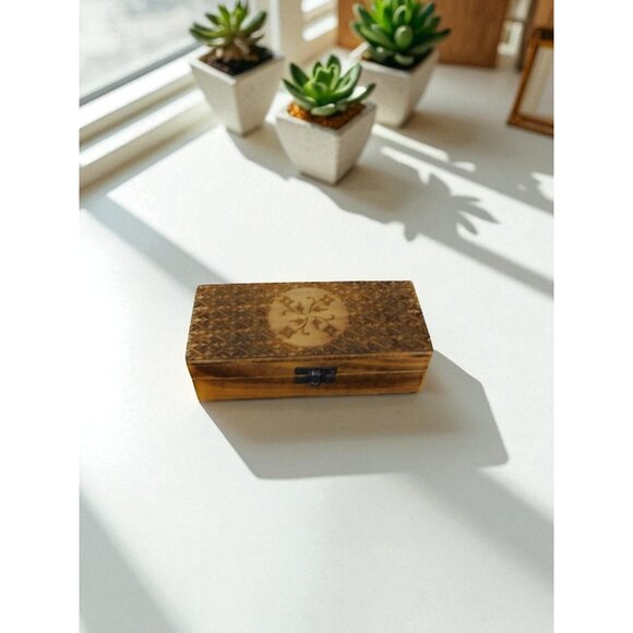 Hand Carved Wooden Box Tarot Floral Motif Latch Closure Storage Jewelry Decor - Picture 2 of 12